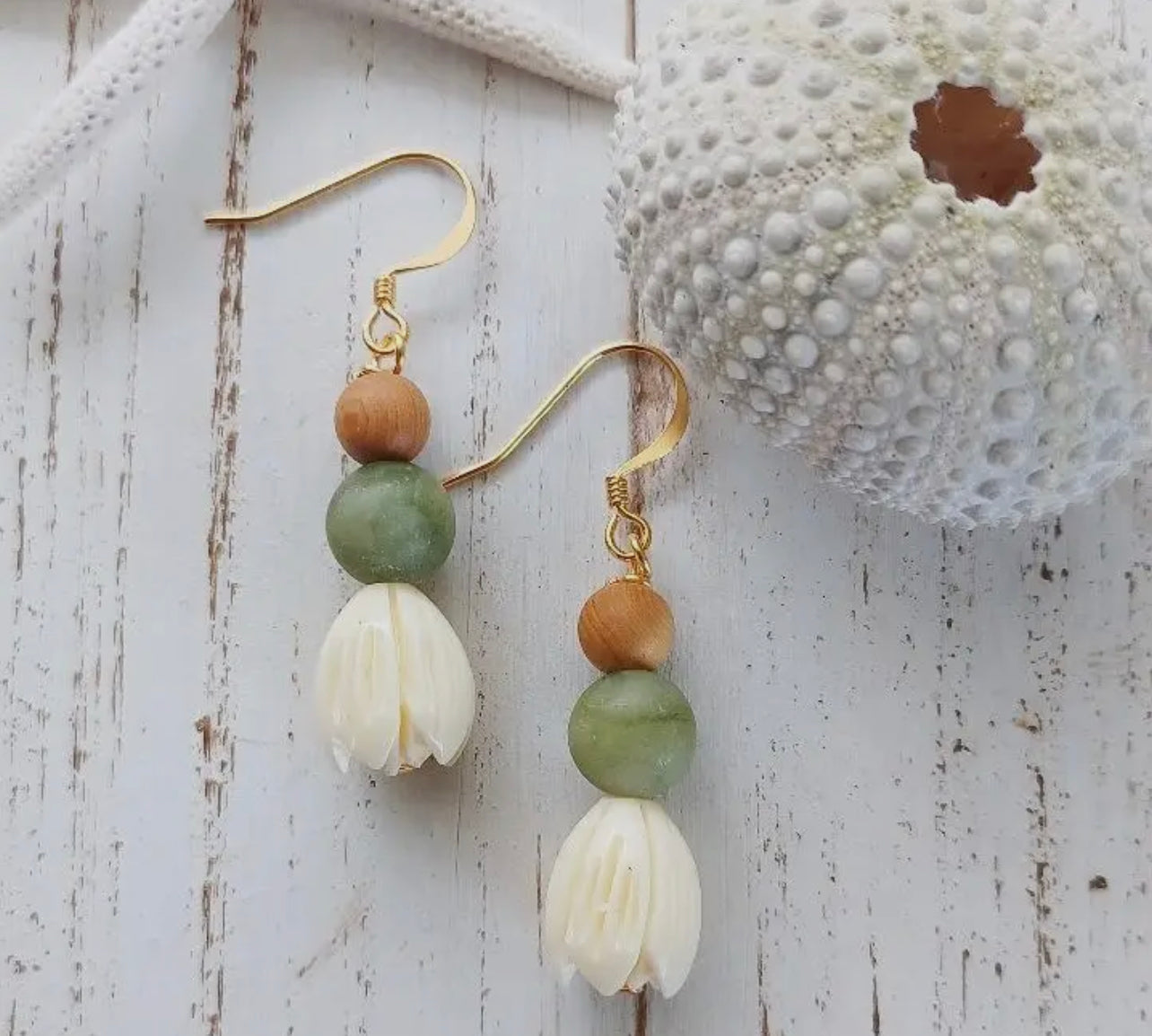 Pikake Flowers/Jade Earrings
